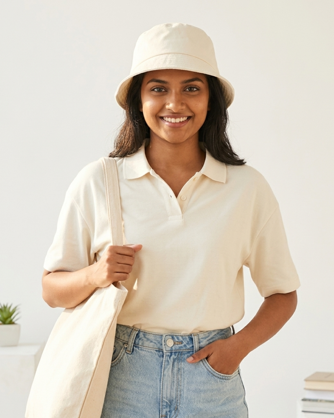 AyuboOne Bucket Hat | Minimalist Cream Cotton